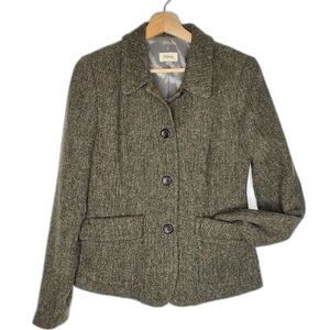 RETRO Fossil Dark Green Tweed Button Up Blazer Size 4
